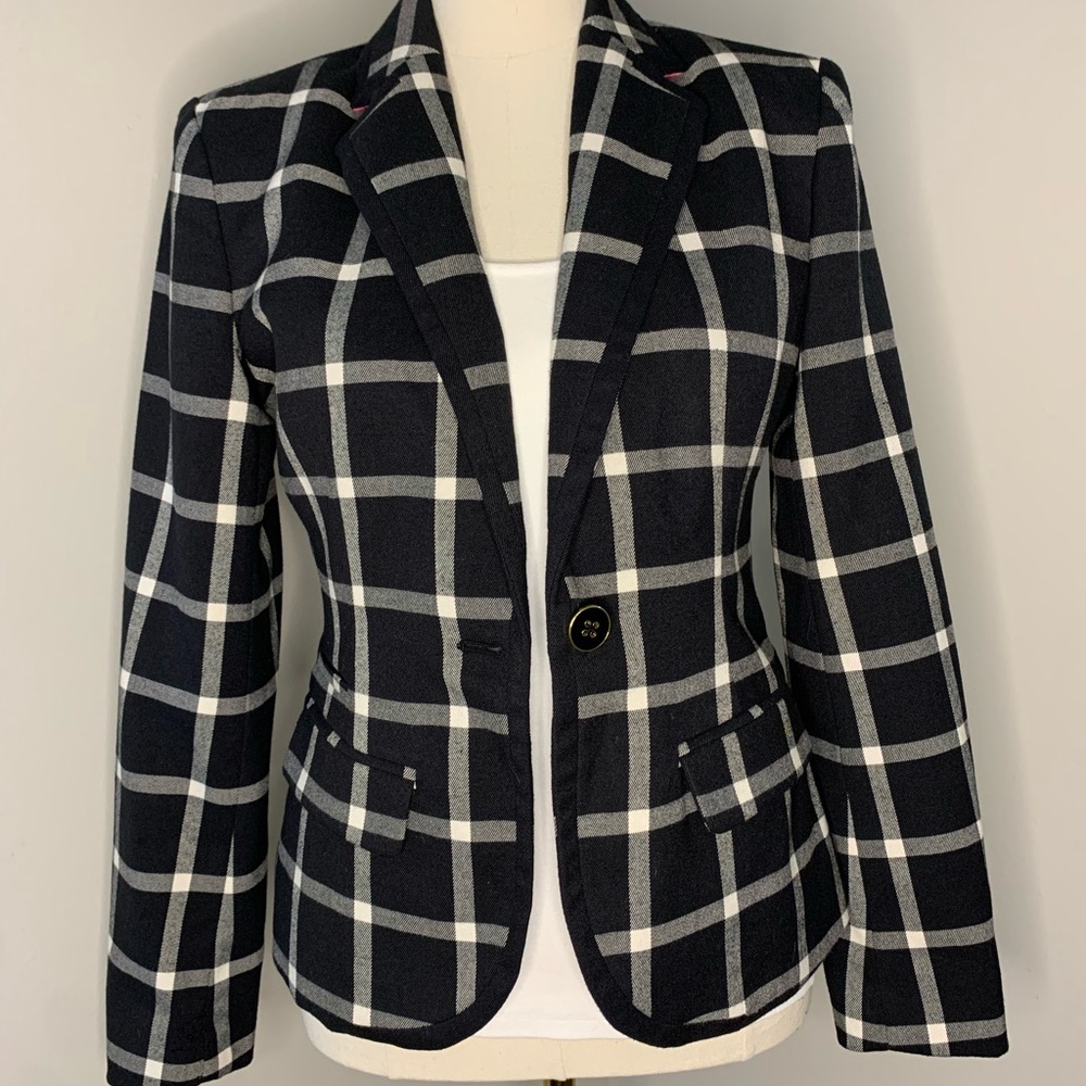 Women's Merona Black and White WindowPane Plaid Tailored Blazer Jacket - Size 2